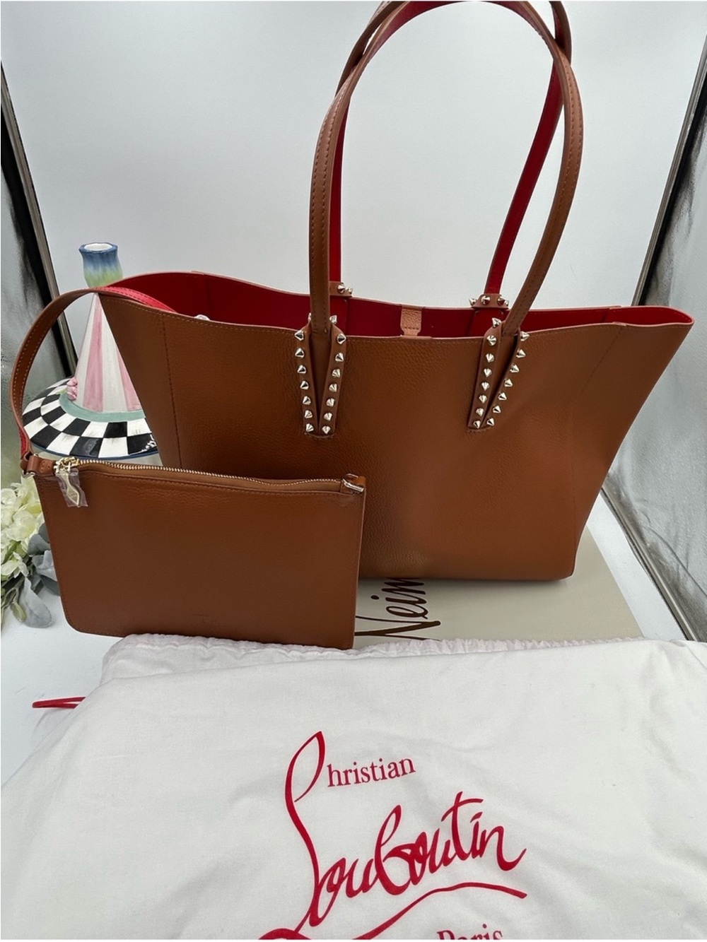 Christian Louboutin Cabata Brown Leather Tote with Red Interior - Picture 3 of 16